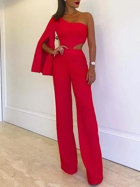 

Fashion 2022 Straight Jumpsuit Women's One Shoulder Commuter Belt Less Casual Pants Women Summer Jumpsuit