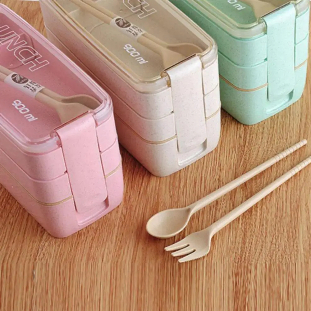 

Lunch Box 3 Layer Wheat Straw Bento Boxes Microwave Storage Food Lunchbox Dinnerware Container W3z5