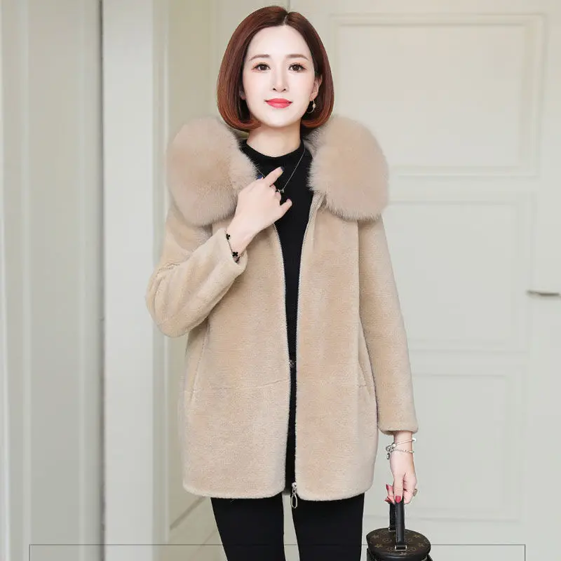 Woman Natural Elegant Rabbit Fur Coat Female Winter Jackets Hooded Fashion Real Fur Coats Outerwear Lady Causal Loose Coats G338