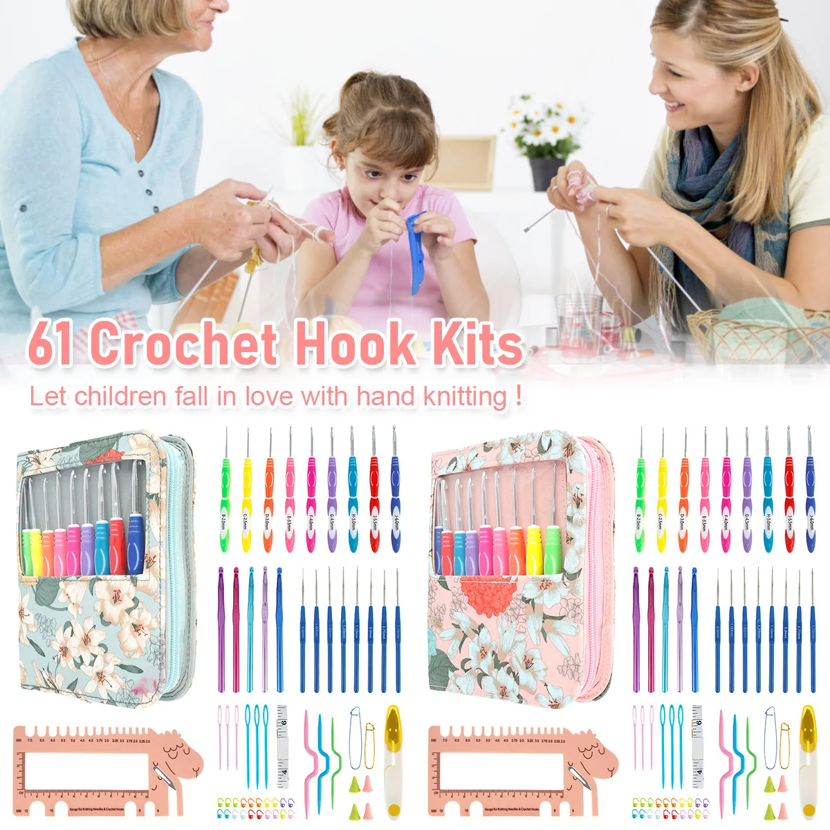 

61 Pcs Crochet Hook Kit Colorful Ergonomic Crochet Set with Storage Case and Crochet Accessories Full Size Ergonomic Crochet Kit