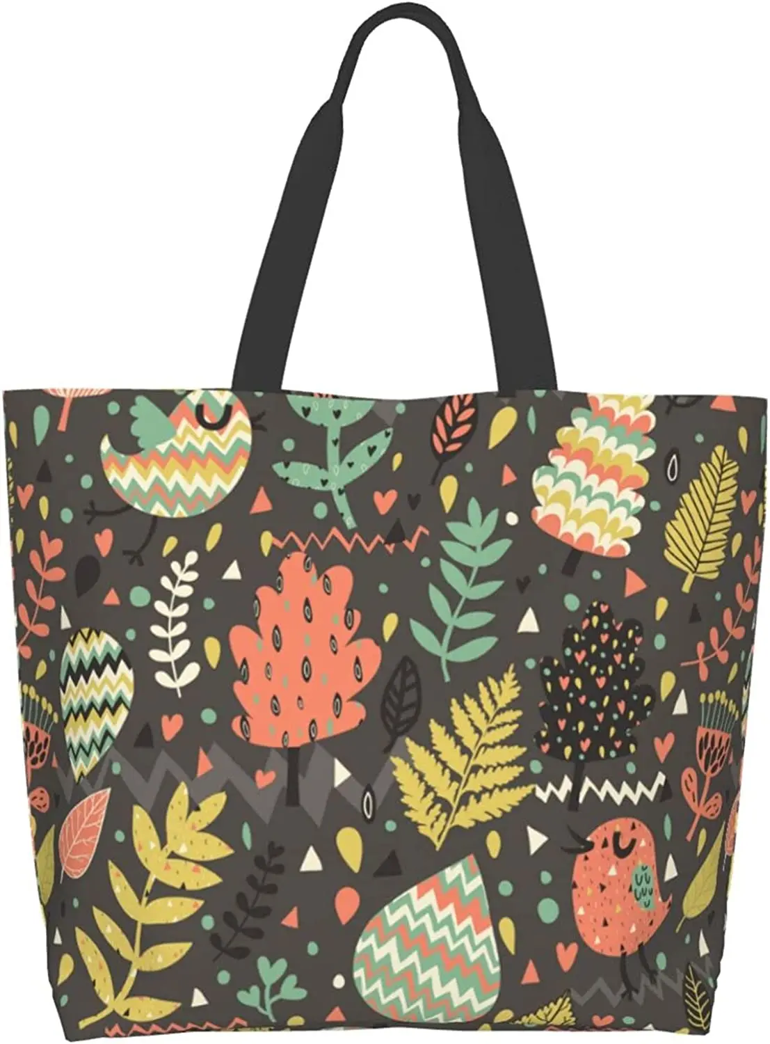 

Lightweight Reusable Grocery Canvas Shopping Bags Women's Shoulder Hand Bag Tote Bag Travel Bag Flowers and Birds
