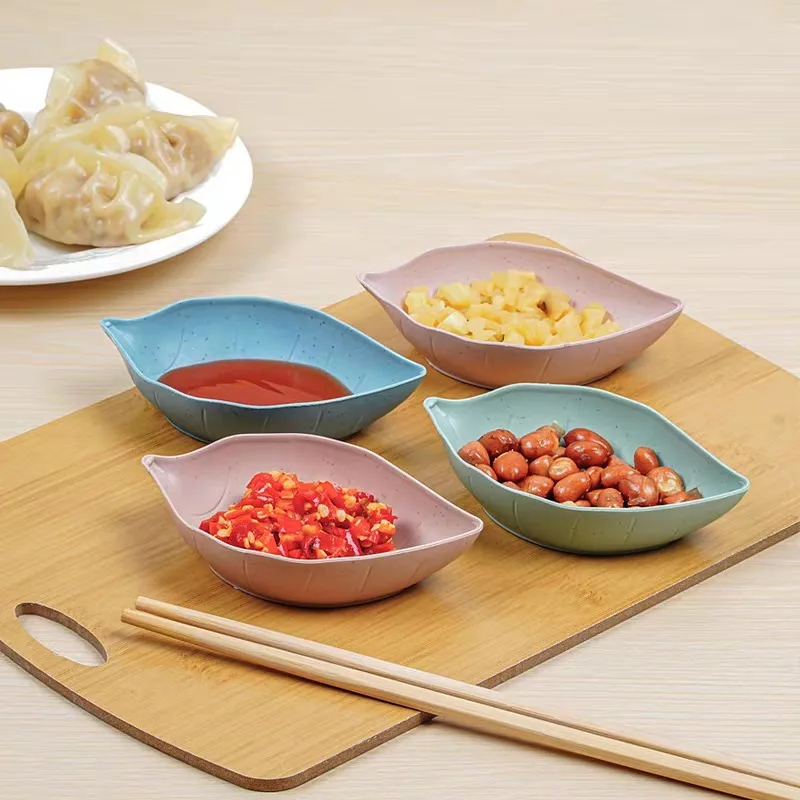 1/20Pcs Leaf-Shaped Dipping Sauce Dishes Mini Dinnerware Plate Multipurpose Wheat PP Kitchen Bowls for Seasonings Vinegar Salt