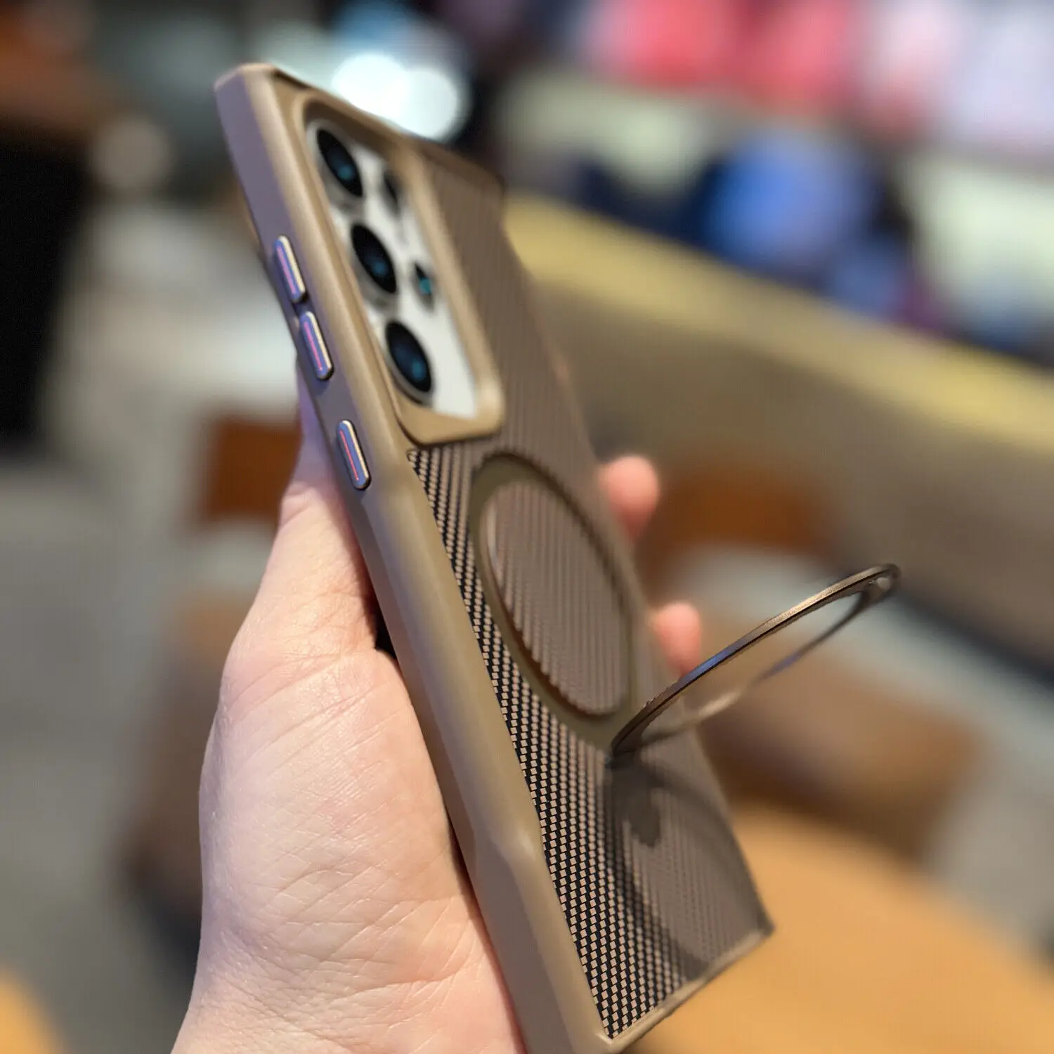 Фото Тонкий чехол для телефона с узором из углеродного волокна и подставкой для Samsung Galaxy S22 S23 S24 Ultra S25 Plus, кольцевой держатель, твердая задняя крышка №3