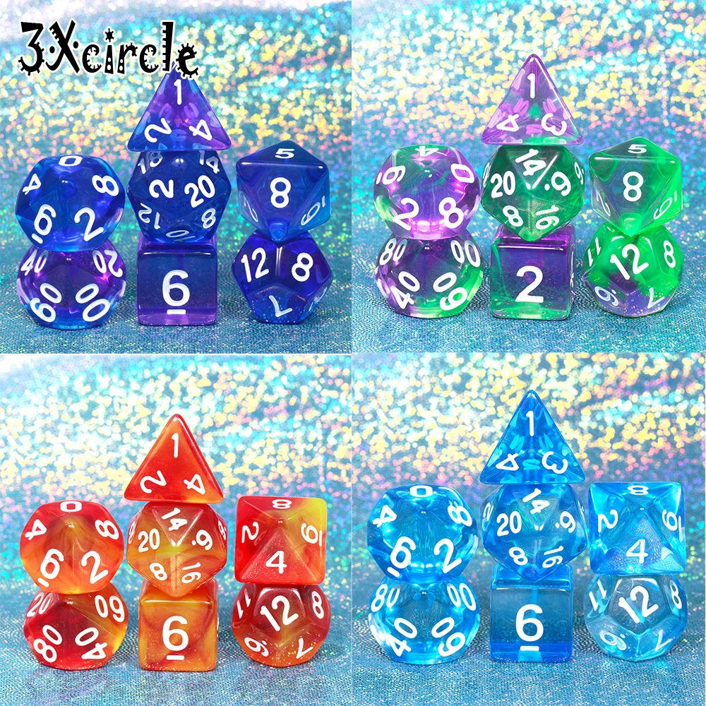 

7pcs Polyhedral Translucent TRPG DNDGame D4-D20 Multi Sides Dice for Tabletop Board Game Family Party Games House Dices