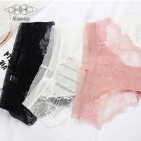 womens solid color sexy underpants lace flowers briefs ice silk no trace low waist panties female large m l size underwear 4pcs
