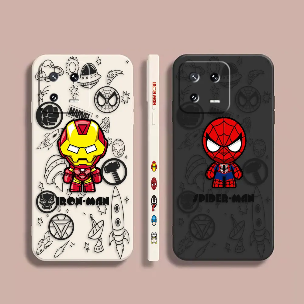 

Case For Xiaomi PCOO F3 M3 X2 6X 8 CC9E MIX 2 2S 3 4 Shark 3 5 GT Pro 4G 5G Simple Liquid Silicone Case Cartoon Iron Spider-Man
