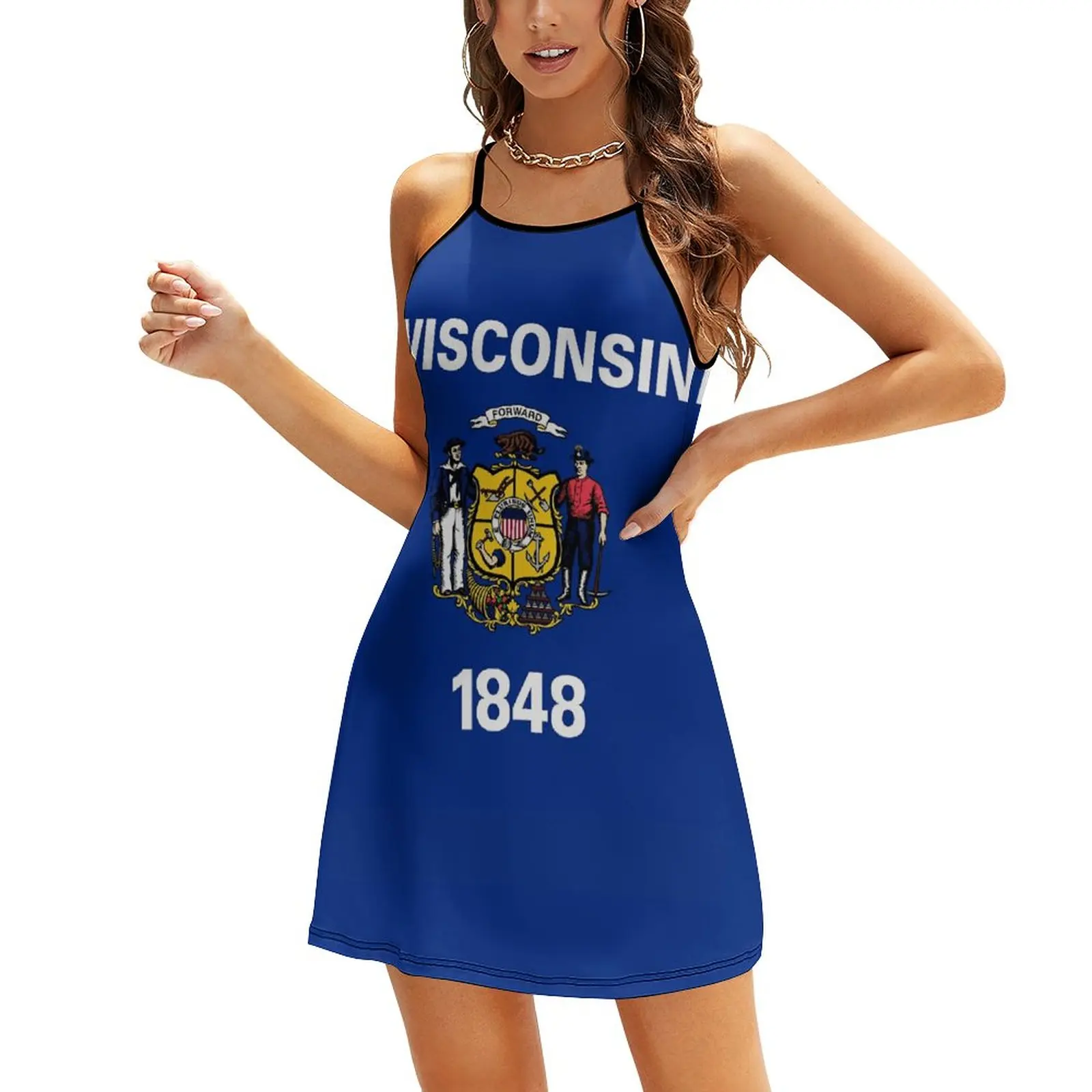 

Wisconsin State Flag Vintage Exotic Woman's Gown Women's Sling Dress Humor Graphic Parties The Dress
