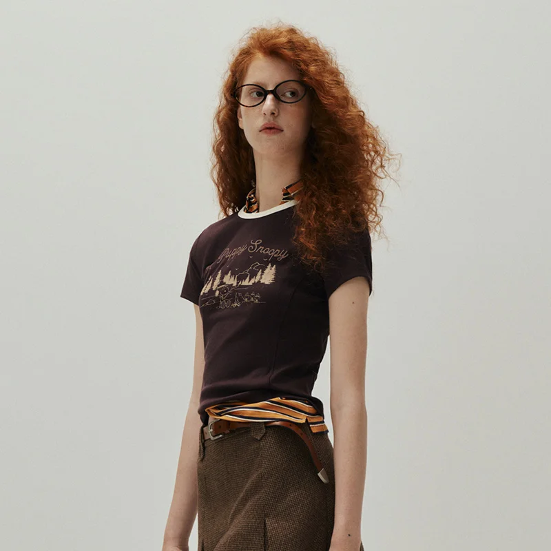 Фото Короткая футболка Semir, тонкий топ, женский летний топ 2025, цветной блок, модный винтажный принт №5