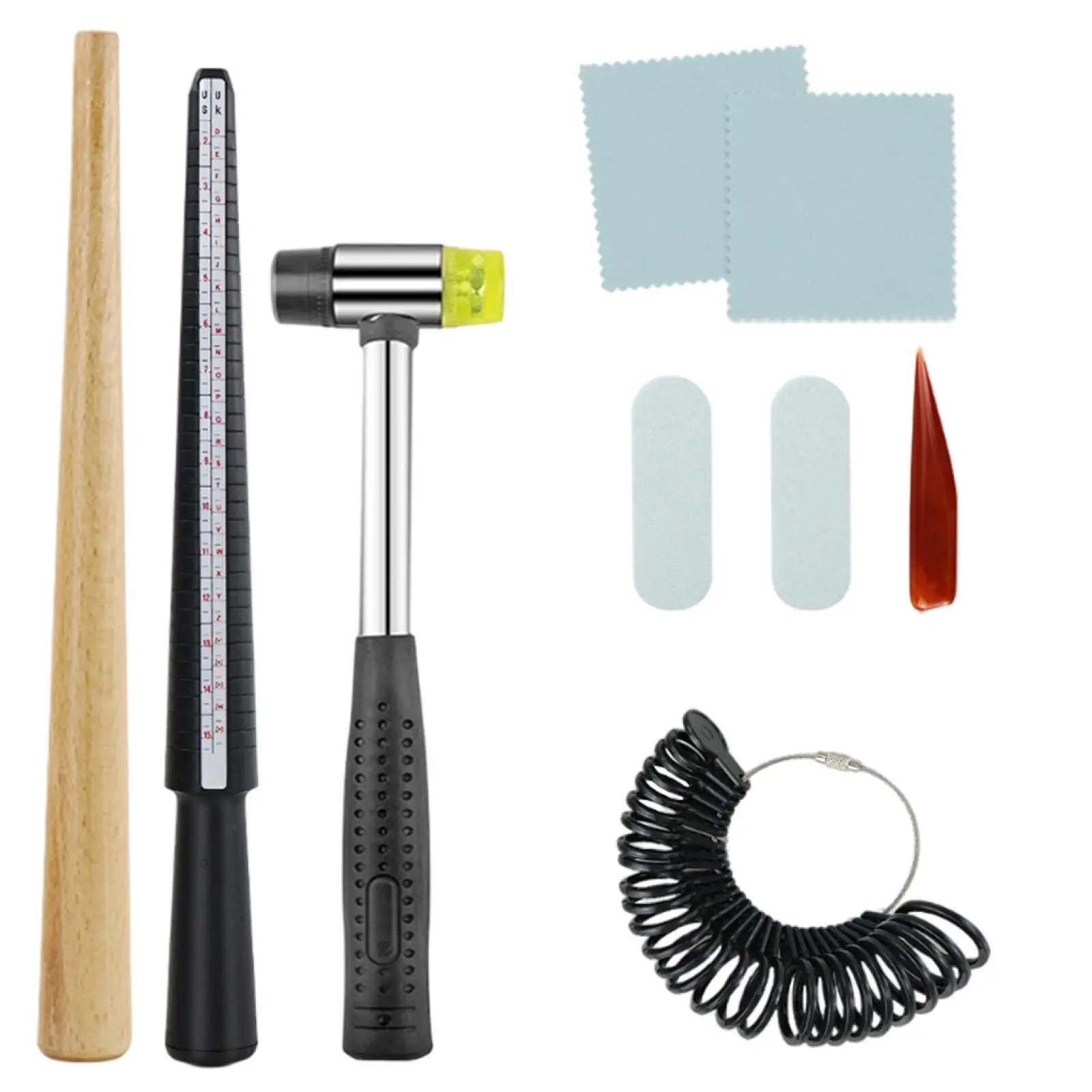 

9x Ring Sizer Jewelry Measuring Tools Kit Hammer Rings Mandrel Set Equipment