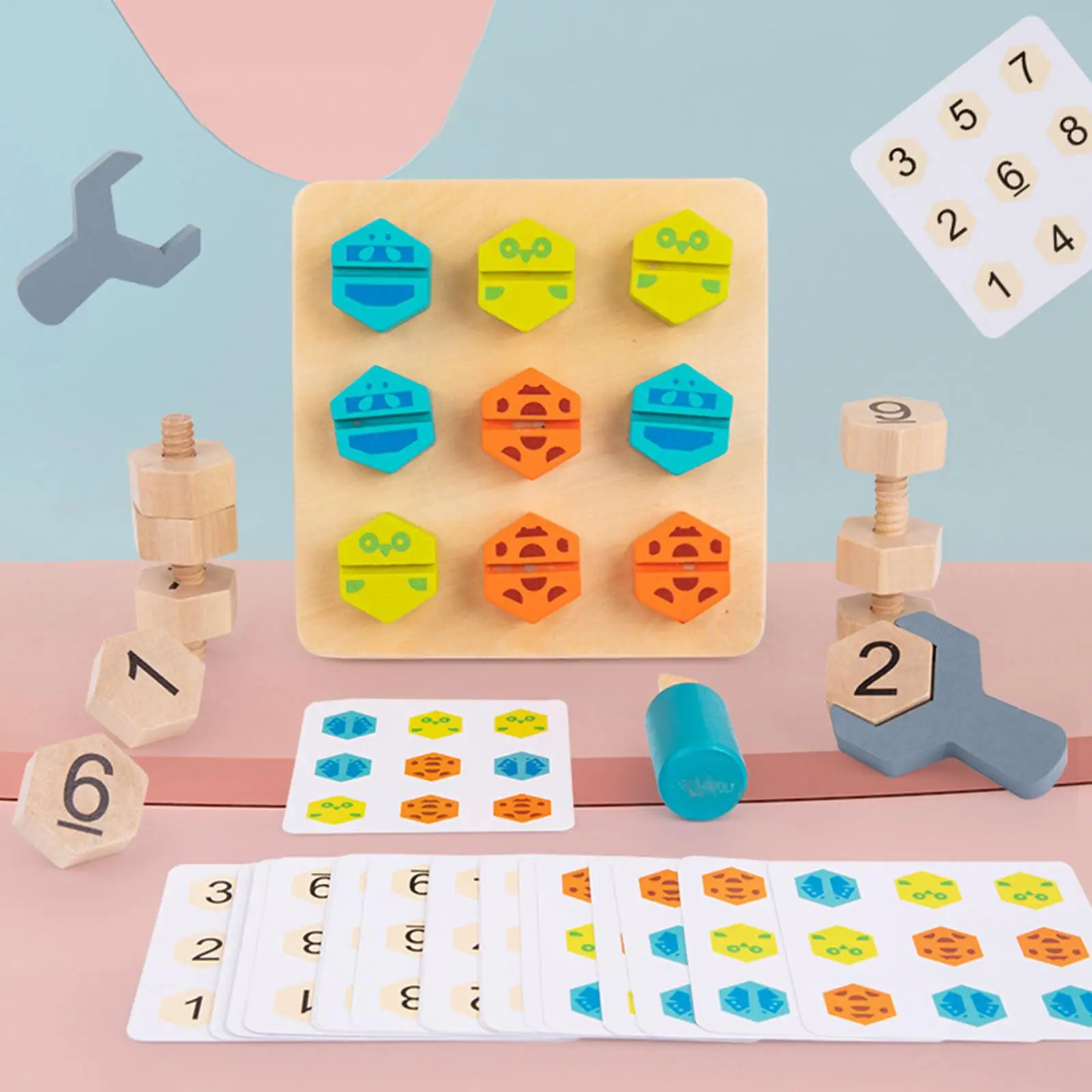 

Montessori Wooden Shape Puzzle Stacking Game Shape Nut Matching Toddlers 1-3
