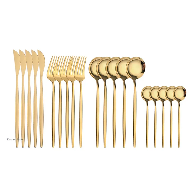

20pcs Shiny Black Dinnerware Cutlery Set 304 Stainless Steel Flatware Sharp Steak Knives Forks Spoon Dish Set Gold Cutlery Set