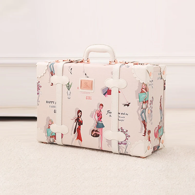 Light Blue Retro Rolling Luggage with Adjustable Rod Spinner Wheels Vintage Cute Suitcase for Women Carry On