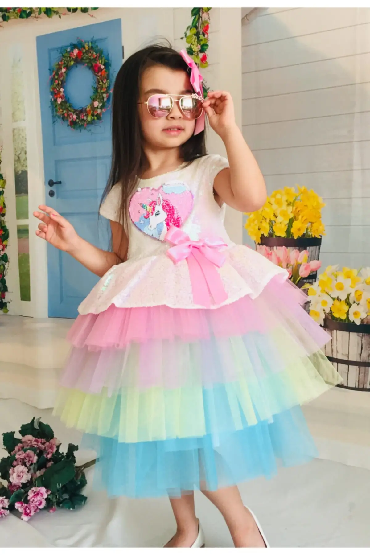 

Girl child colorful Unicorn tulle dress clothing