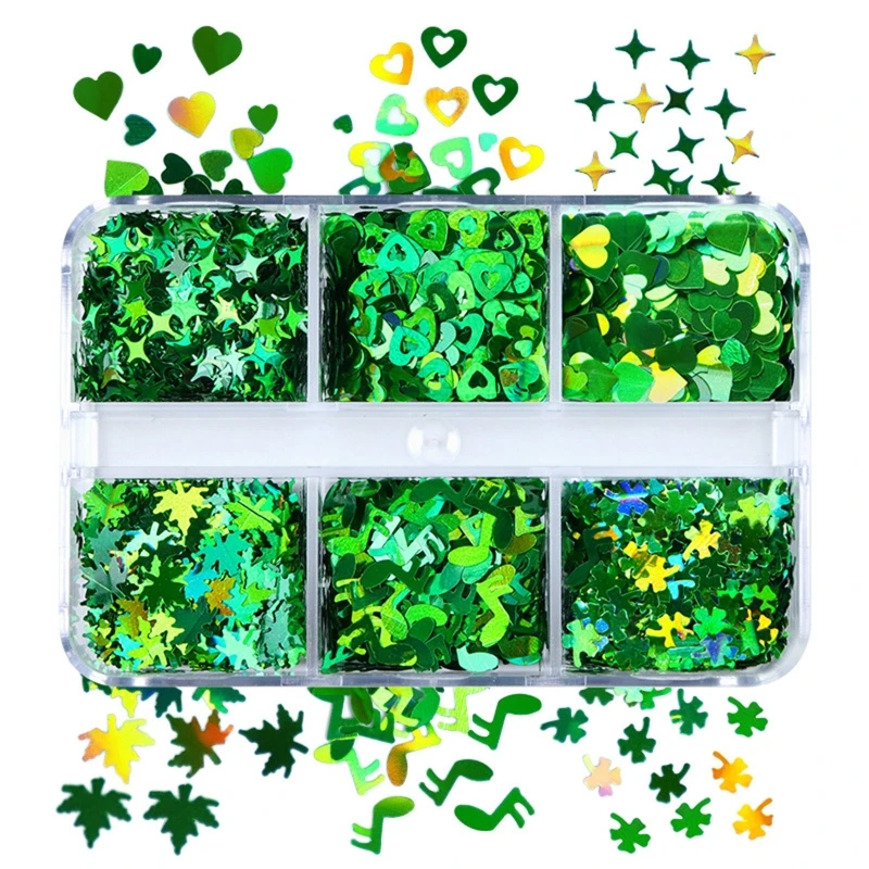

N1HE Nail Art Slice St’ Patrick Theme Green Clover Glitters Shiny Stud for Mom Girls Jewelry Polymer Slime Phone Decoration