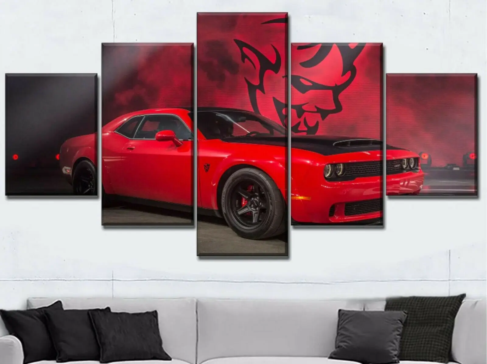 

Красный Dodge Challenger мышечный автомобиль 5 панелей холст печать плакат настенное искусство домашний декор комната декор картины искусство 5 шт.