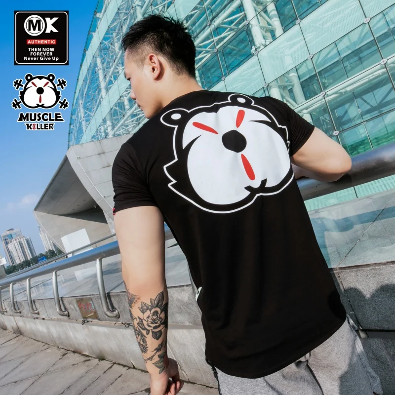 

Muscle Killer Wait Lifting Slim-Fit Short-Sleeved Bear Sports Half Sleeve Men's Running Cotton Summer Breathable Training Clothi