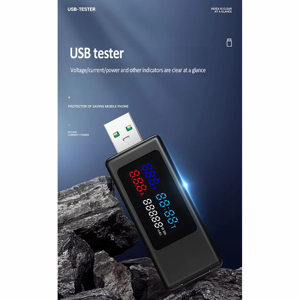 USB-тестер 6 в 1 цифровой измеритель емкости и с цифровым IPS дисплеем DC 4-30 для
