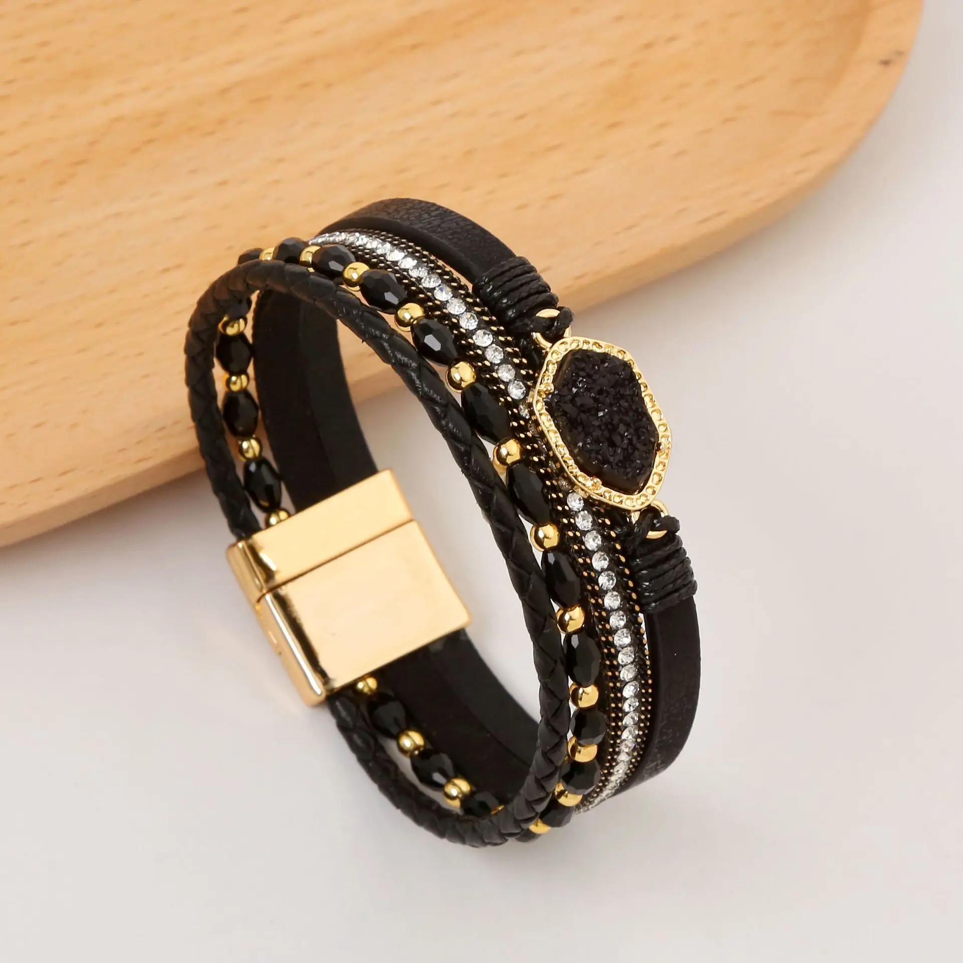 

Fashion Multilayer Bracelets for Women Natural Stone Braid Rope Bracelet Retro Beaded Bangles Simple and Versatile Jewelry