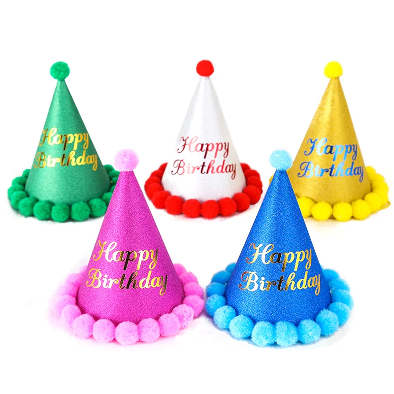 

Birthday Party Decortions Kids Hats Children Adult Birthday Dress Up Supplies Plush Ball Happy Birthday Cap Festival Party Decor