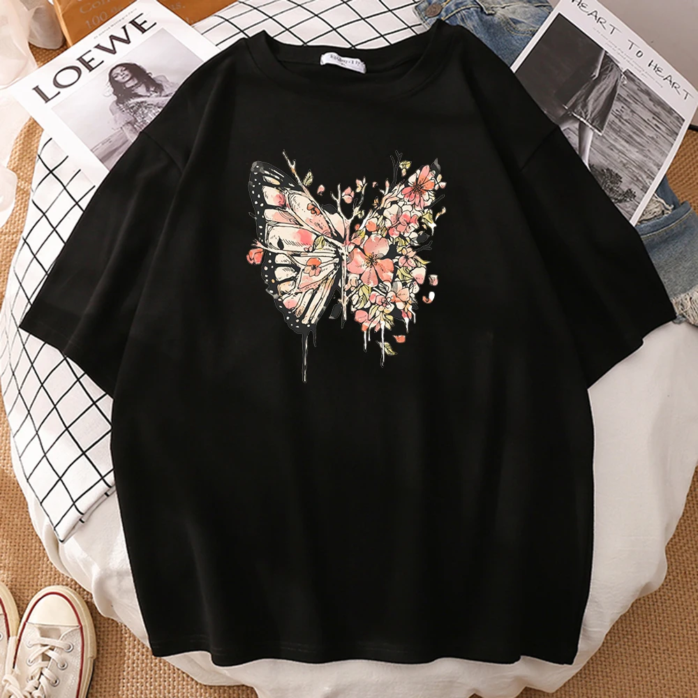 

Футболка мужская с принтом бабочек и цветов, хипстерская уличная одежда, модные топы в стиле хип-хоп, винтажные комиксы с круглым вырезом