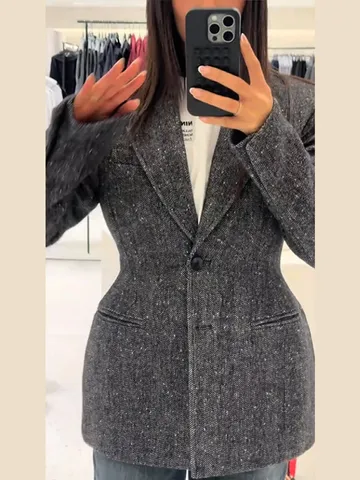 Блейзер Брюки Женские комплекты с длинными рукавами и подплечниками Тонкая талия Однобортные комплекты с высокой талией Женские 2025 Новые офисные женские комплекты