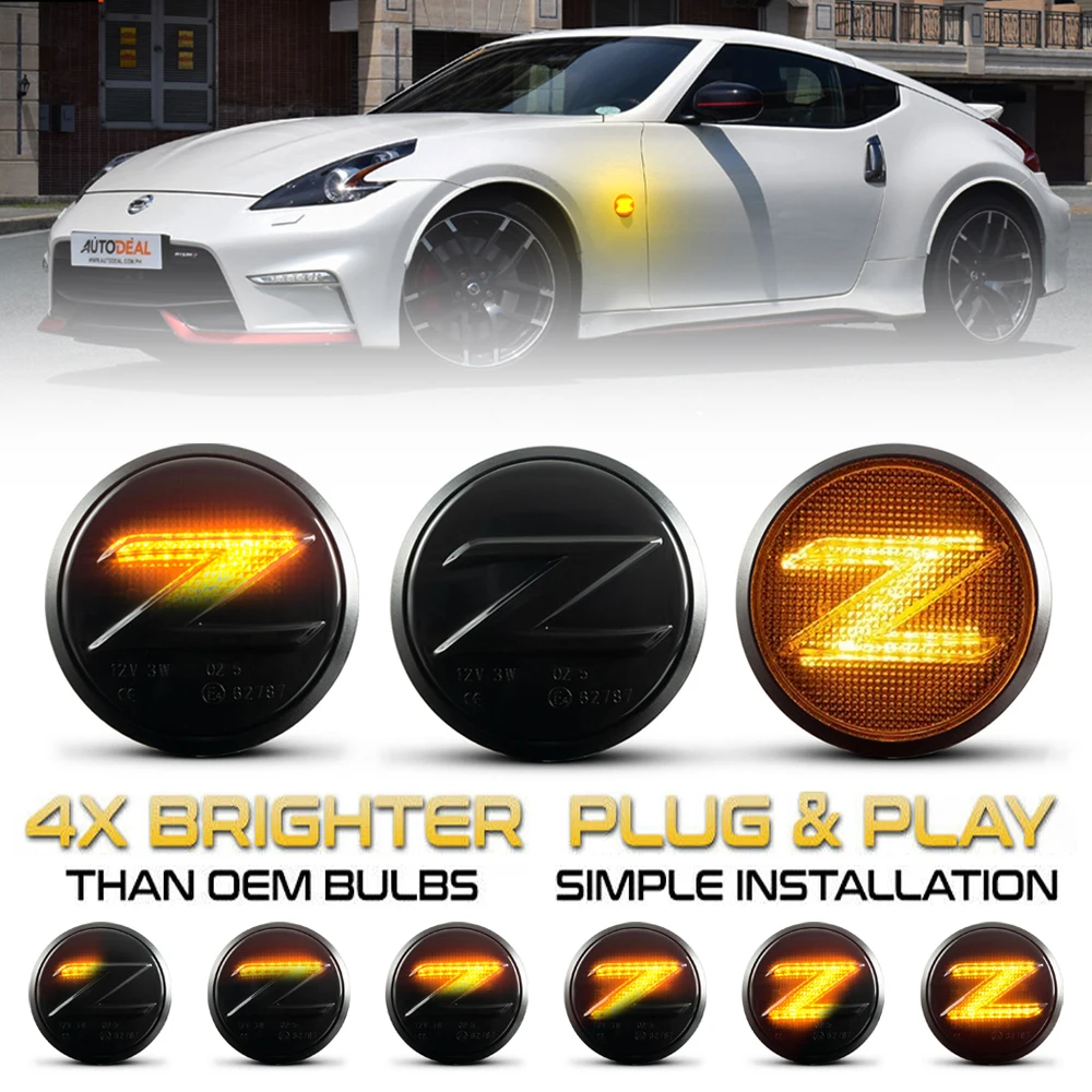 2Pcs Led Dynamic Amber Side Marker Lights Turn Signal Sequential Blinker Lamps For Nissan 370z Coupe Nismo Z34 2009-2020 Canbus