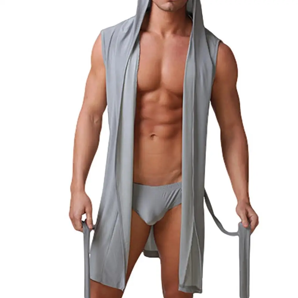 

Pajamas Robe Sleepwear Summer Men Best Price Dress Bath Sexy Hombre Sleeveless Hooded Bathrobe Nightgown