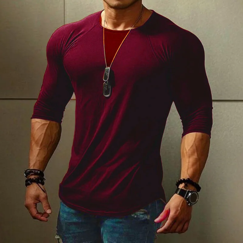 

Spring and Autumn 2023 Original Design New Round Neck Long Sleeve Sports Solid Men's T-Shirt Slim Fit Top Men's Clothing