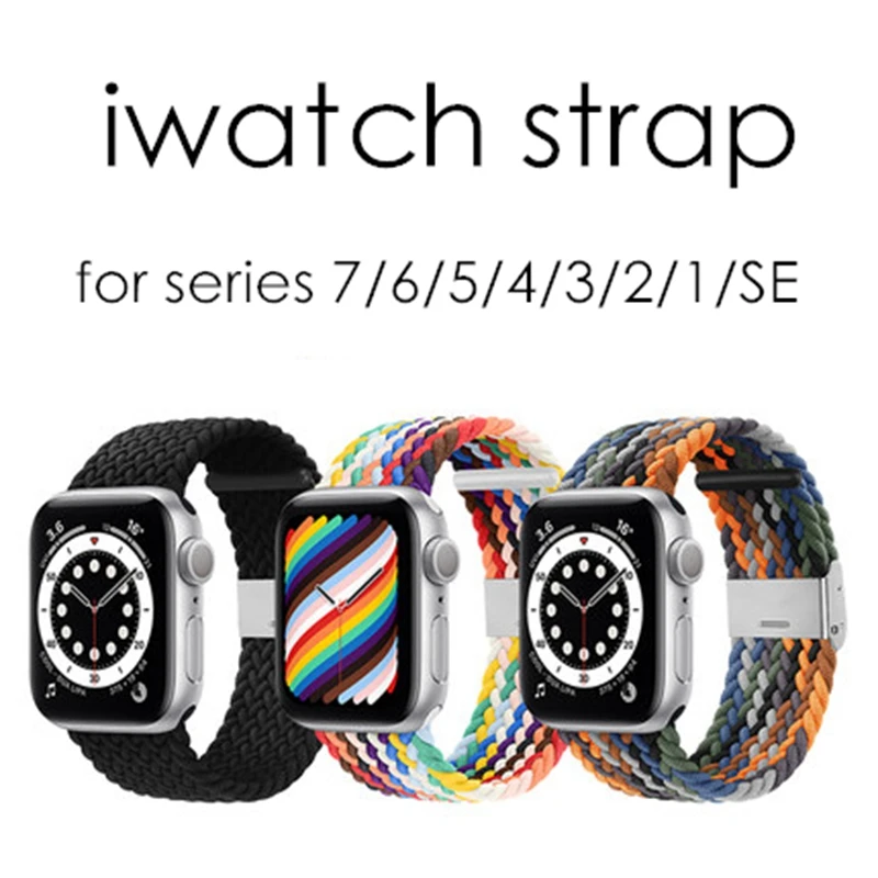 

Nylon braided solo loop For Apple watch 7 41mm 45mm 6 5 4 SE 44mm 40mm Adjustable elastic strap for iwatch 3 42mm 38mm Bracelet