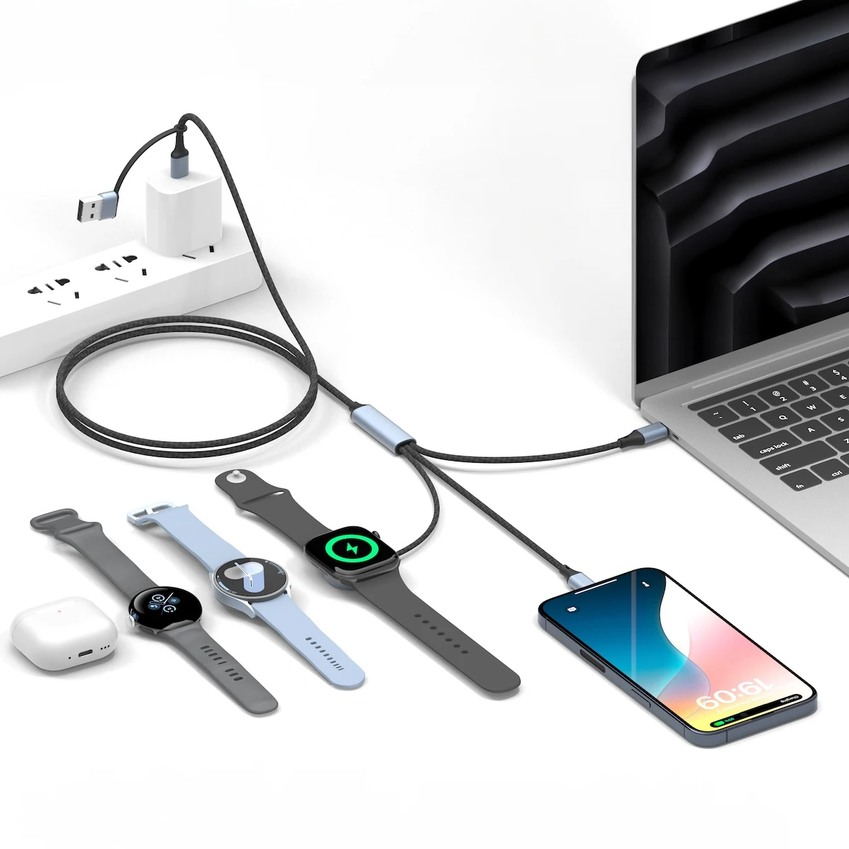 Многофункциональный кабель для быстрой зарядки PD 100 Вт все в одном iPhone Apple Watch AirPods
