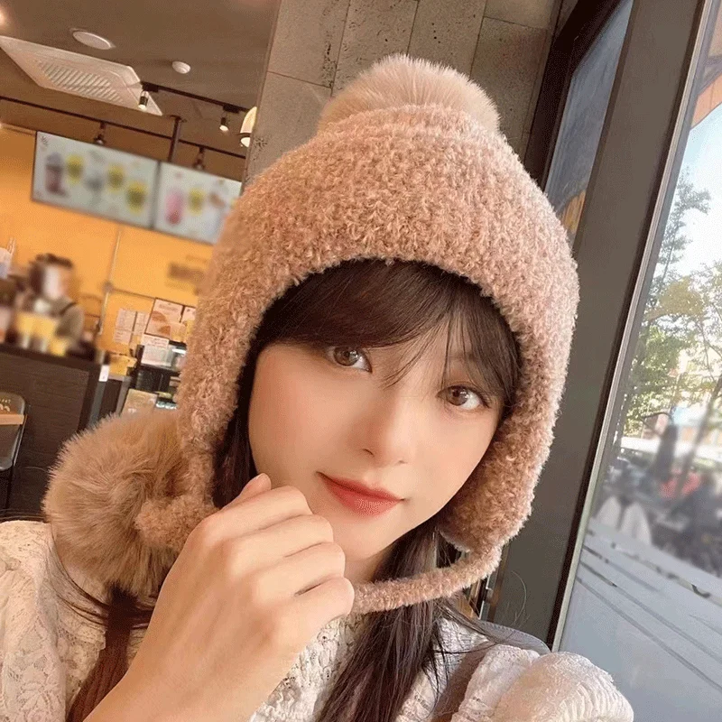 

Autumn Winter Solid Color Windproof Thickened Ear Protection Cuff Fur Peruvian Cap Warm Cashmere Fashion Outdoor Sherpa Peru Hat