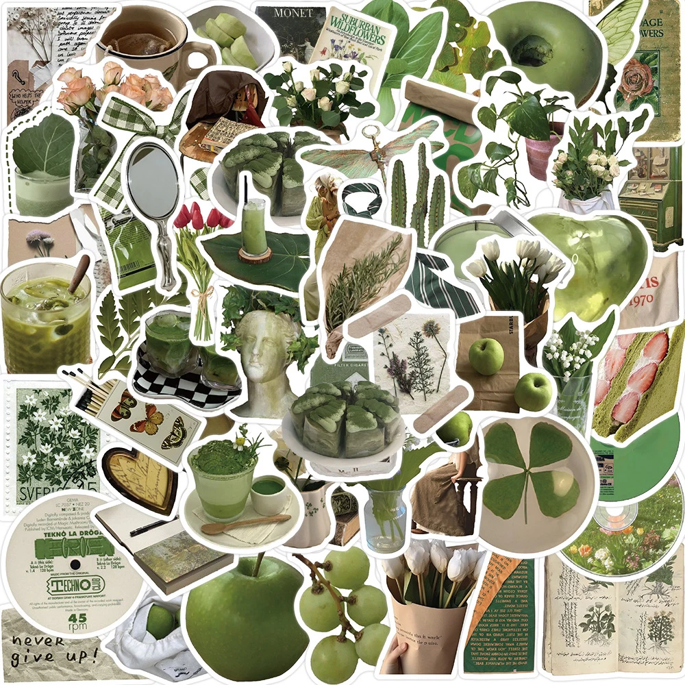 

10/30/62PCS Green INS Style Simple Cute Stickers Laptop Phone Snowboard Luggage Fridge DIY Decal Toy Graffiti Cartoon Sticker