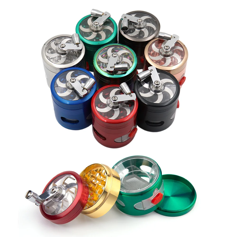 

Manual Herb Tobacco Weed Grinder with Handle Crank 4-layer 63mm Smoking Accessories Hand Grass Spice Herb Grinder Miller Crusher