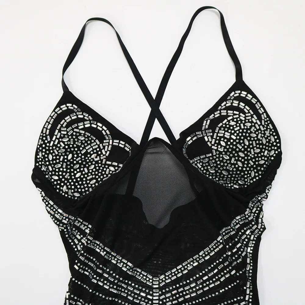 2023 Bodycon Dress Sequins Sexy Deep V-neck Elegant Dresses Berlian Solid Diamond Spaghetti Strap Night Party Dress Vestidos