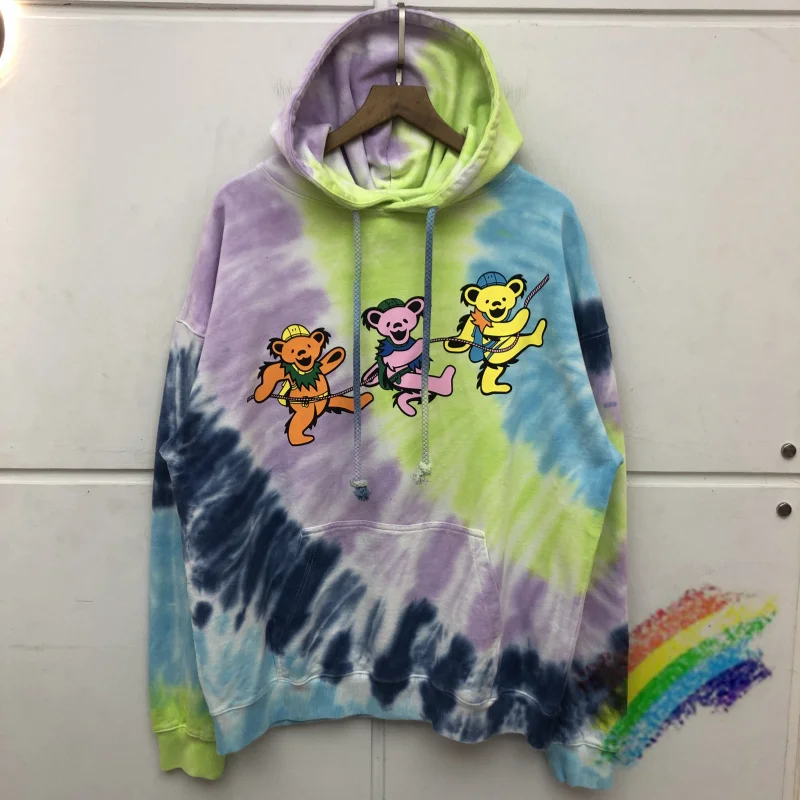 

Three Little Bears Hoodie Men Women High Quality Tie-dye Cartoon Bear Pullover Oversize Tops Casual Hooded