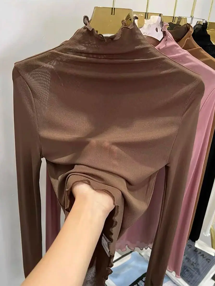 Женская тонкая рубашка с высоким воротником дышащая легкопрозрачная Сетчатая