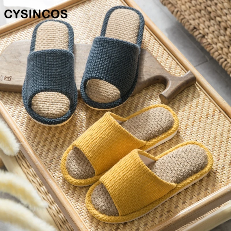 

Spring Summer Women Men Slippers Soft Bottom Leisure Linen Home Indoor Shoes Non-slip Slides Comfortable Open Toe Floor Footwear