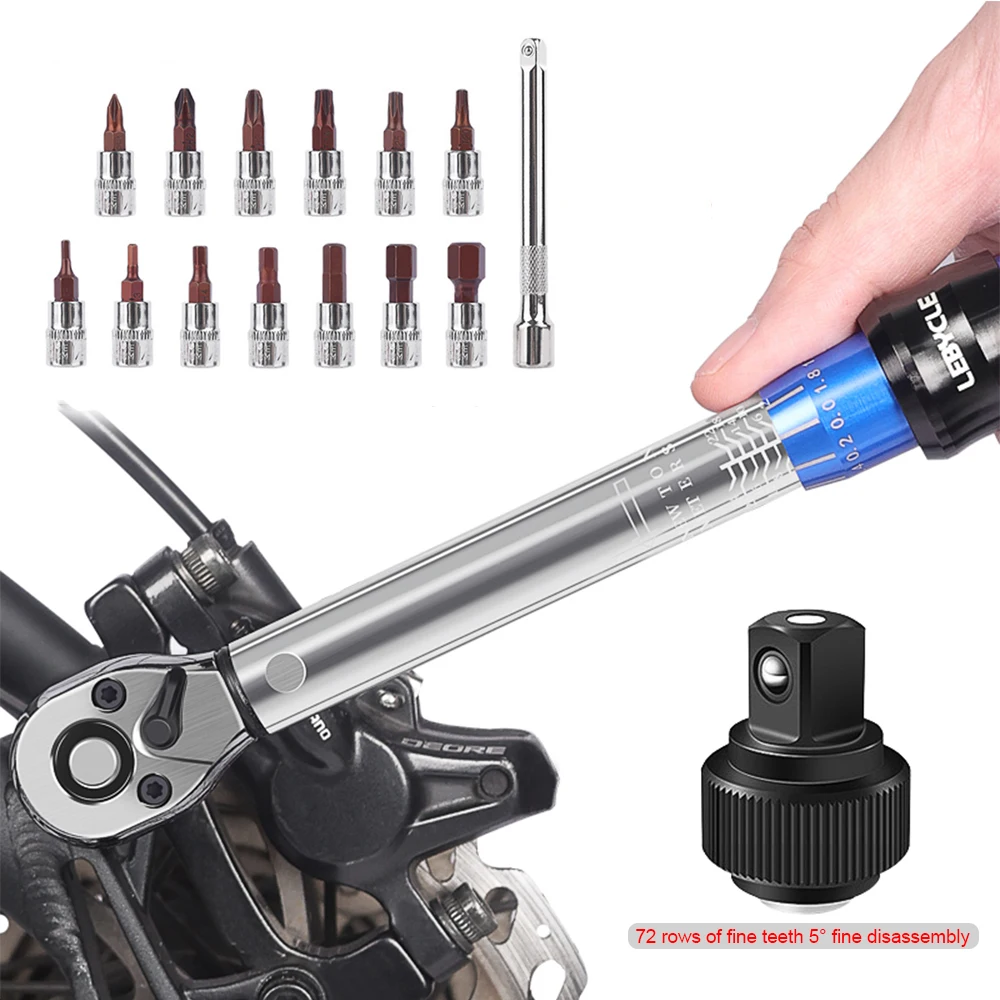 

15pcs Adjustable 1/4 Inch 2-24NM Torque Wrench Set Bicycle Preset Ratchet Torque Allen Key Tool MTB Bike Hex Socket Spanner Set