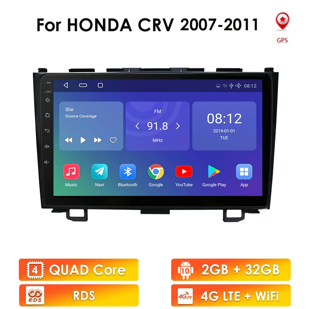 

2din Android 9,1 автомобильная стереосистема радио GPS навигации для Хонда сrv CR-V 2007 2008 2010 2011 2012 Автомобильный мультимедийный HD видео-плеер