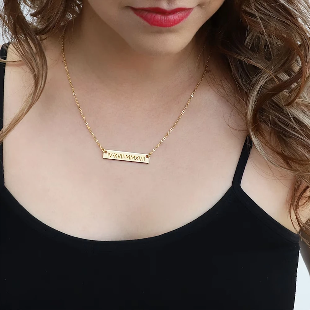 Fashion Women's Personalized Custom Necklace Square Pendant Custom Stainless Steel Women's Text Name Pendant Becklace