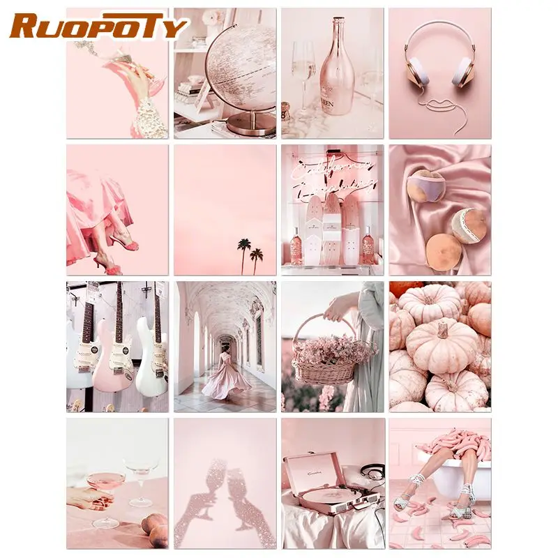 

RUOPOTY Full Drill Diamond Painting Pink Still Life Embroidery Diamond Portrait Square Handmade Diamond Gift Artwork
