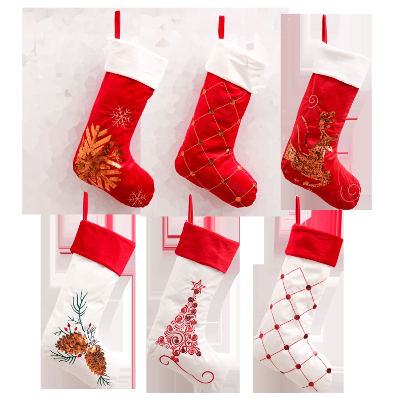 

Рождественские красные рождественские чулки в клетку, золотые блестки, рождественские подарочные пакеты, украшения для дома на новый год 2023