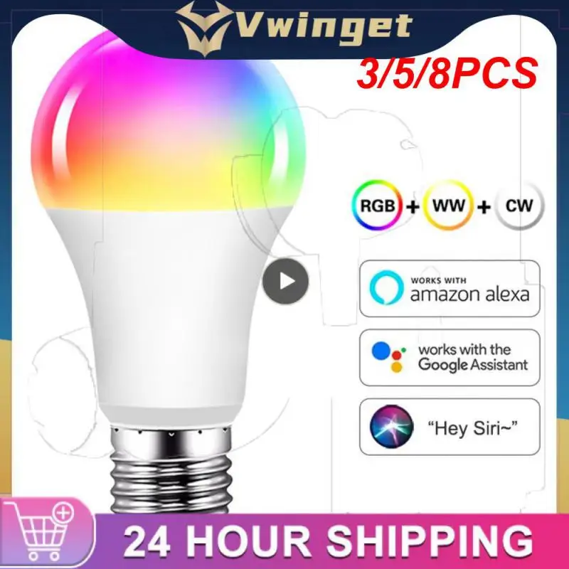 

3/5/8PCS E27 Smart Light Bulb Rgbcw Voice Control Intelligent Led Lamp Wifi Dimmable Diy With Alexa Siri Google Home 9w