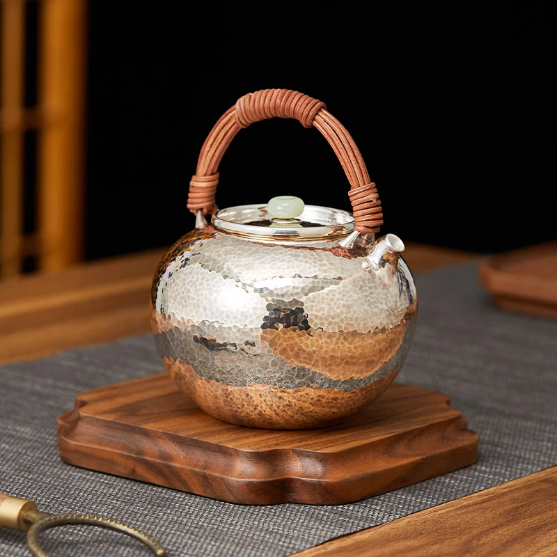 

Серебряный горшок из стерлингового серебра 999 пробы, кипяченая вода двойного назначения, цельная деталь ручной работы, антибликовый чайный ...