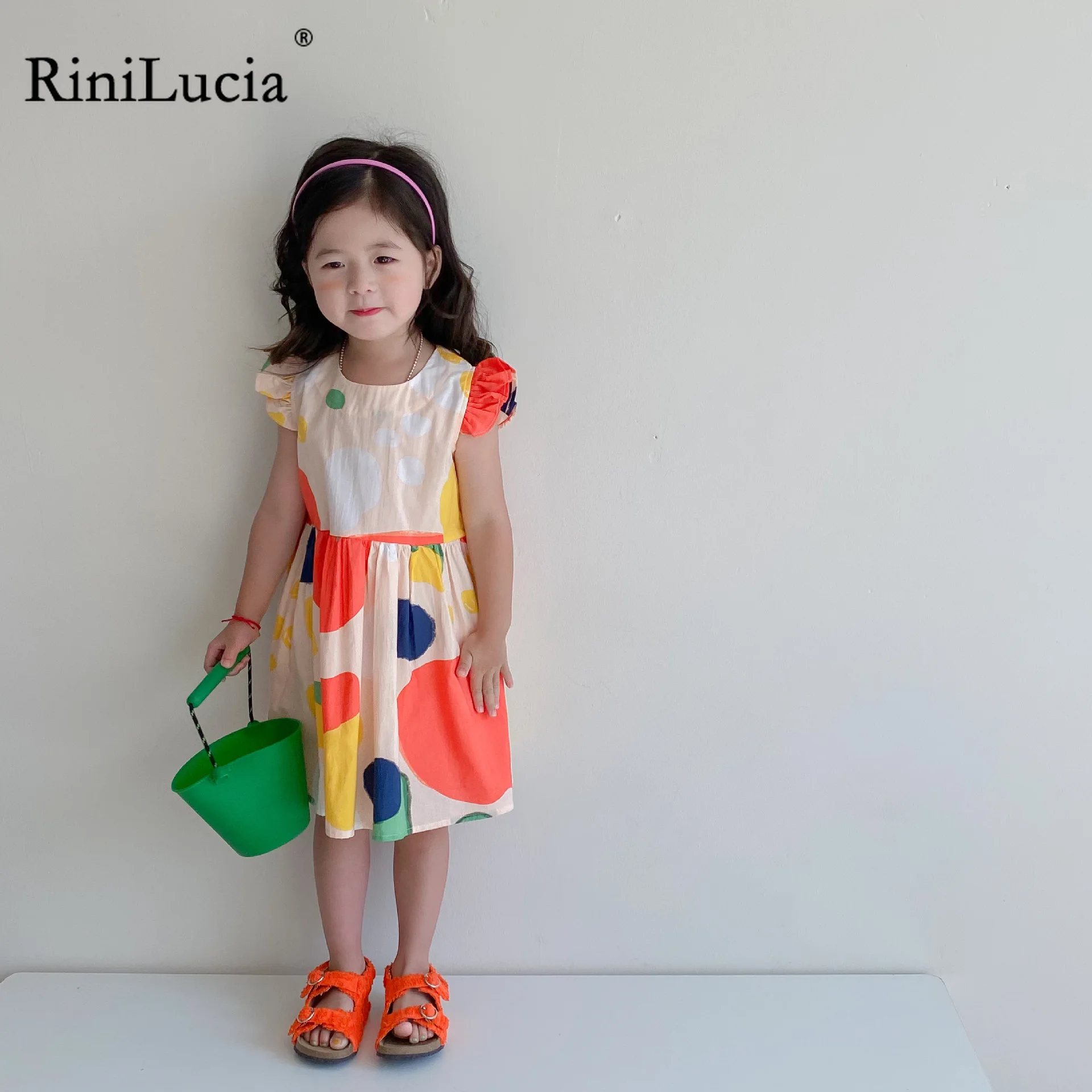 

RiniLucia 2022 Summer Girls Dress geometric dress Cute Hit Color Baby Kids Clothes Children'S Clothing princess dress for girls