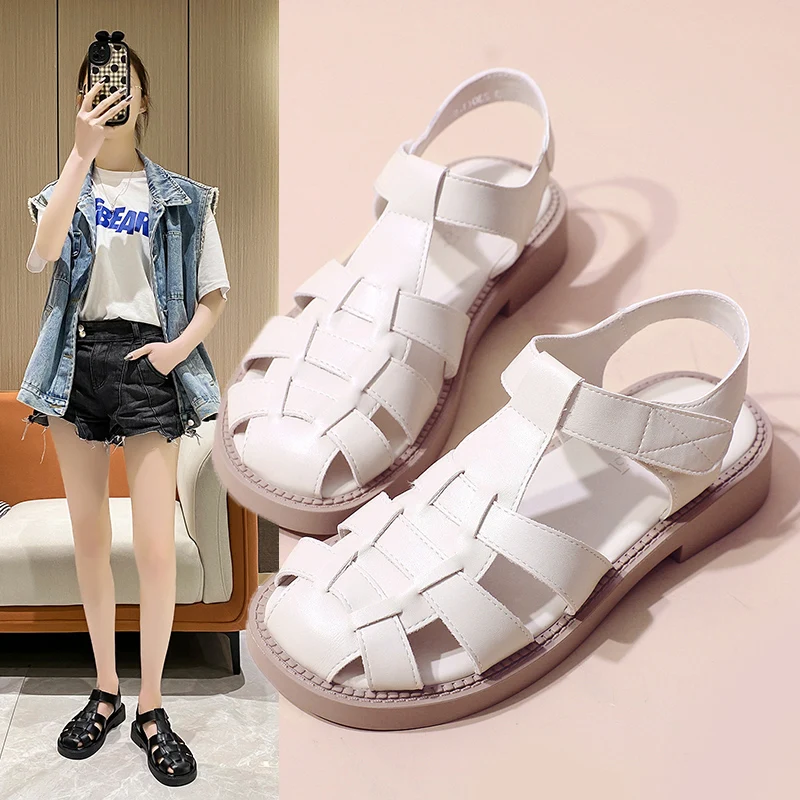 

Women's Sandals 2022 Summer Shoes Leather White Black Gladiator Platform Sandales Flat Ladies Roman Sandalias De Mujer Zapatos