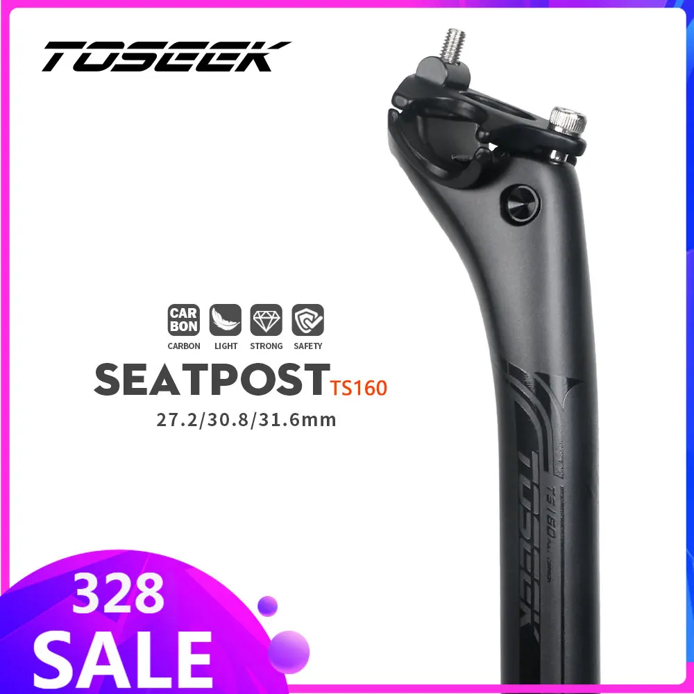 TOSEEK Carbon Seatpost 27.2/30.8/31.6mm Matte Black MTB/Road Bike Seat Post Length 400mm Seat Tube Bicycle Parts