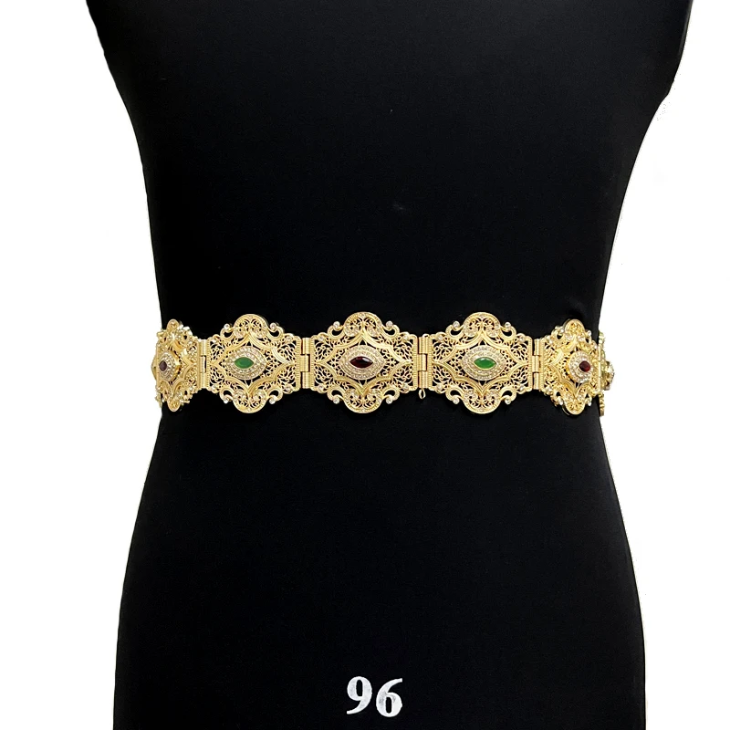 

Gold Plated Moroccan Caftan Belt for Women Wedding Dress Body Jewelry Metal Waist Chain Adjustable Length Bride Gift