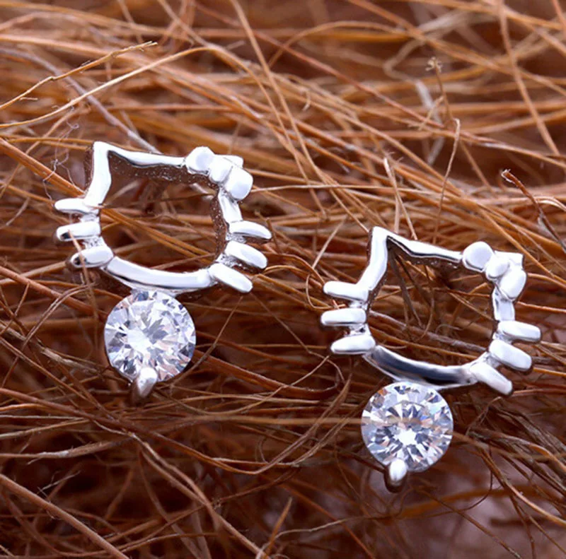 

Hellokitty Animation Earrings Zircon Earrings Hollow KT Cat Earrings