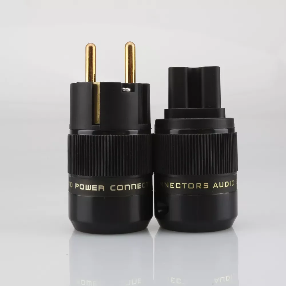 

NEW2023 One Pair High End 24K Gold Plated Schuko AC power plug+IEC power connector audio power adapter connector plug